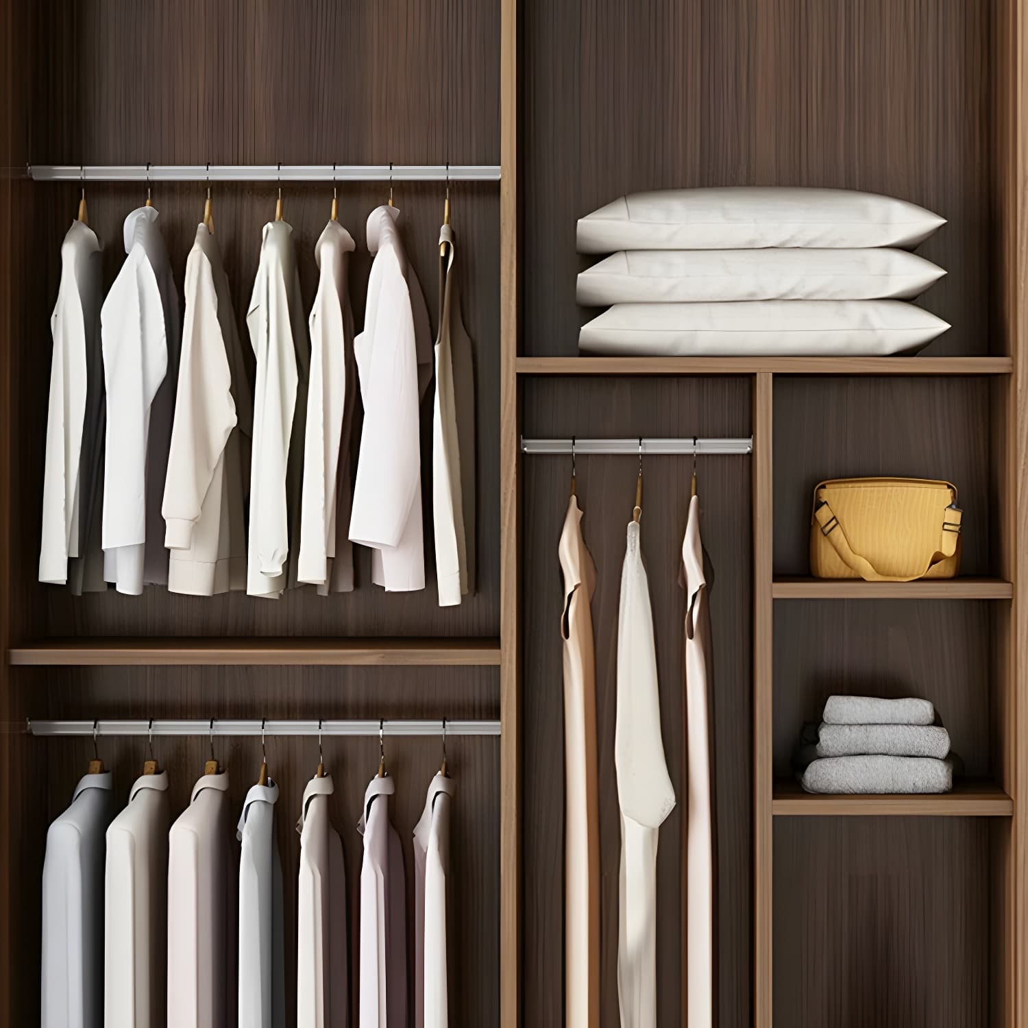 Non-Adjustable Traditional Brown Wood Wardrobe Armoire with Sliding Doors & Soft Close Drawers thumbnail 3