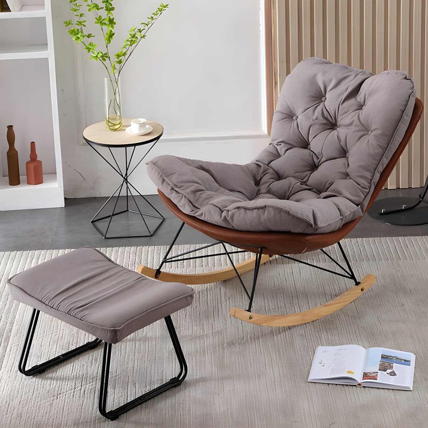 Contemporary Rocking Chair Upholstered Tufted Cushions with Light Legs Glider thumbnail 4