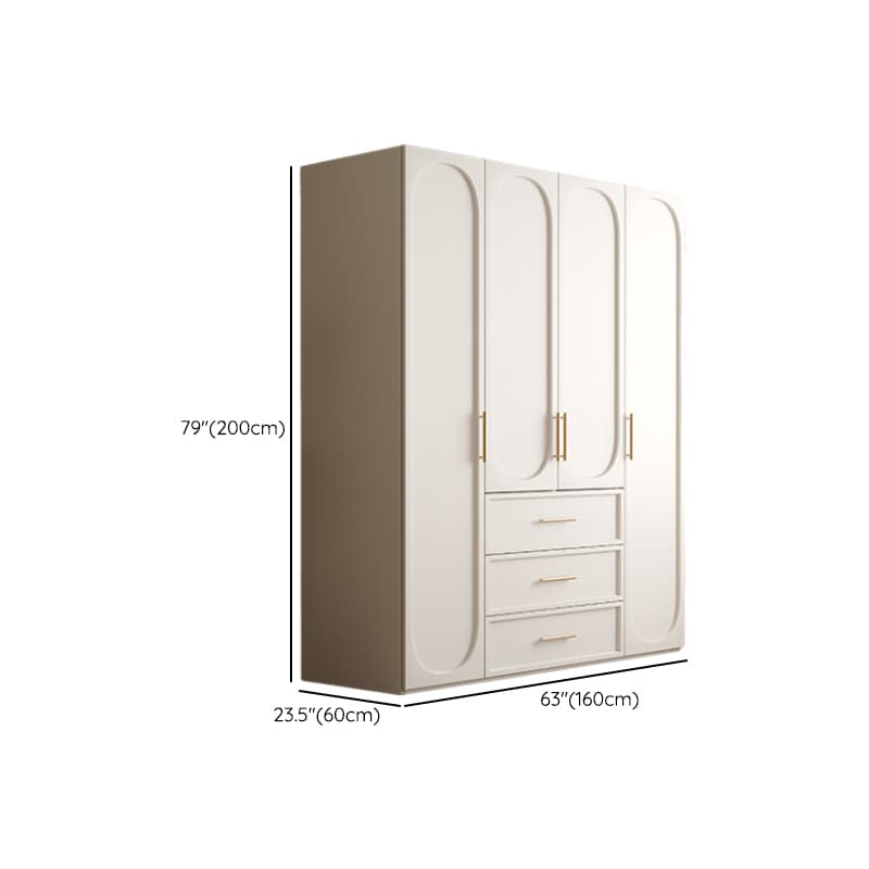 White Minimalist Manufactured Wood Wardrobe Closet with 3-Drawer, Soft Close Door, Interior Shelves, and Clothing Rod thumbnail 9