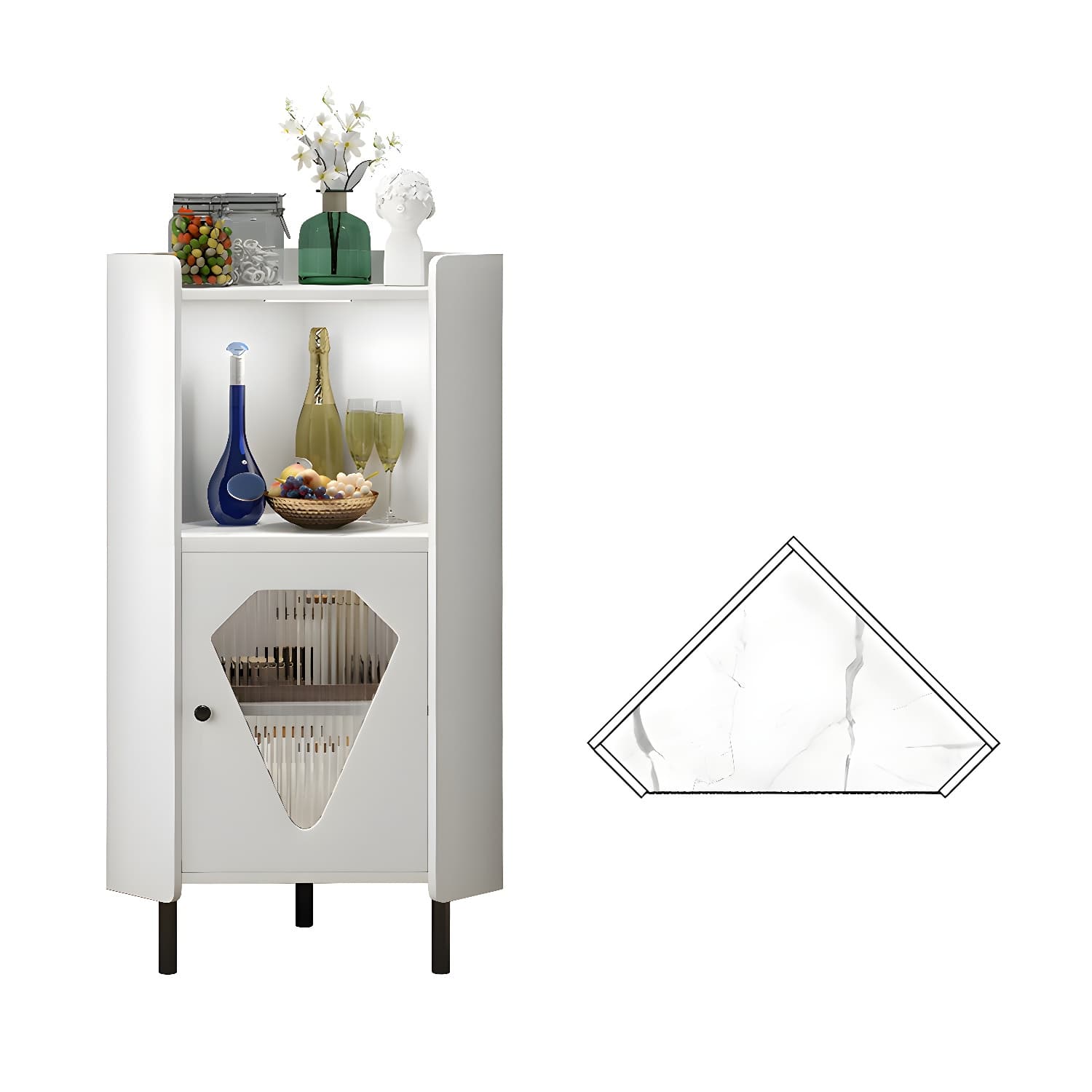 Glam Corner Accent Cabinet with Glass Doors and Wood Countertop in Small (Under 24 in.) Length thumbnail 5