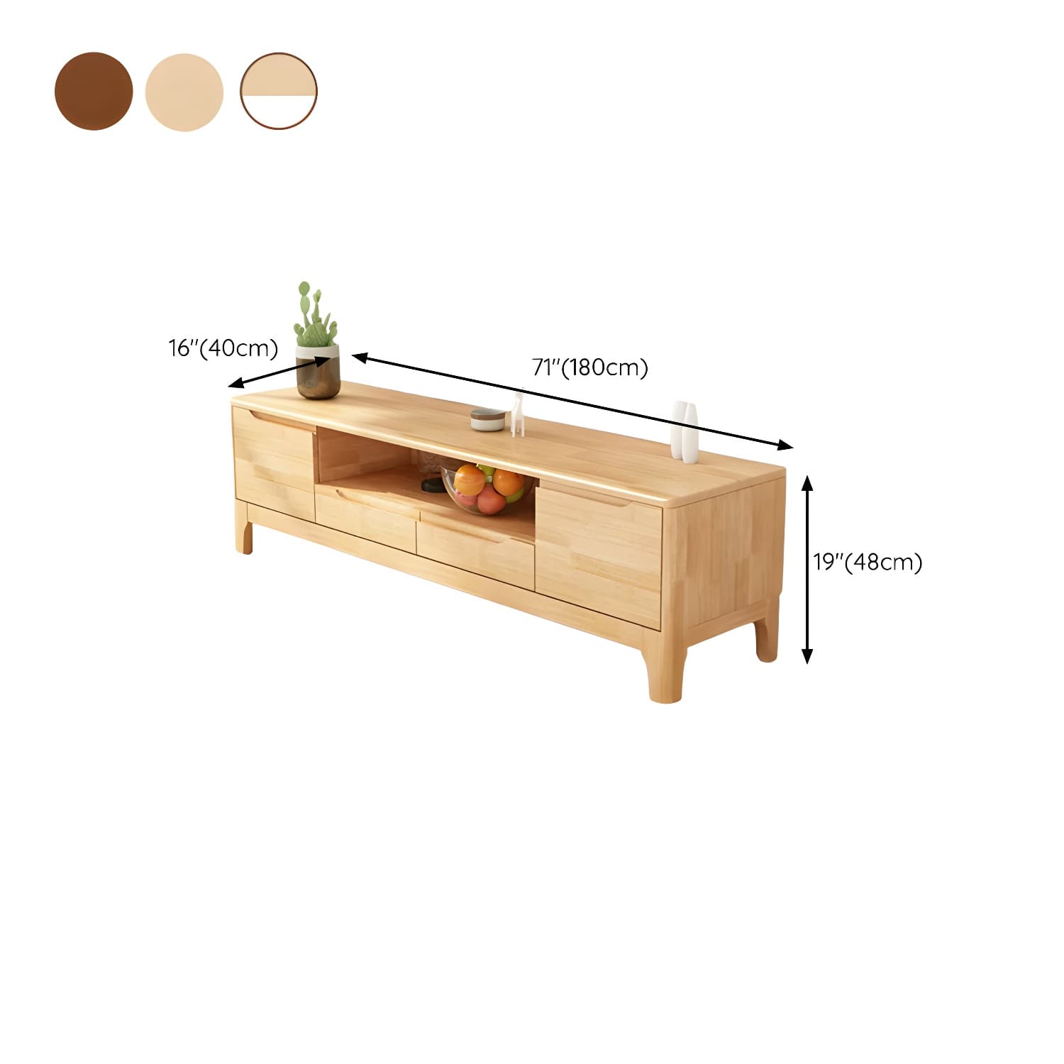 Scandinavian with Drawers Rubberwood with Cabinet TV Media Console thumbnail 14