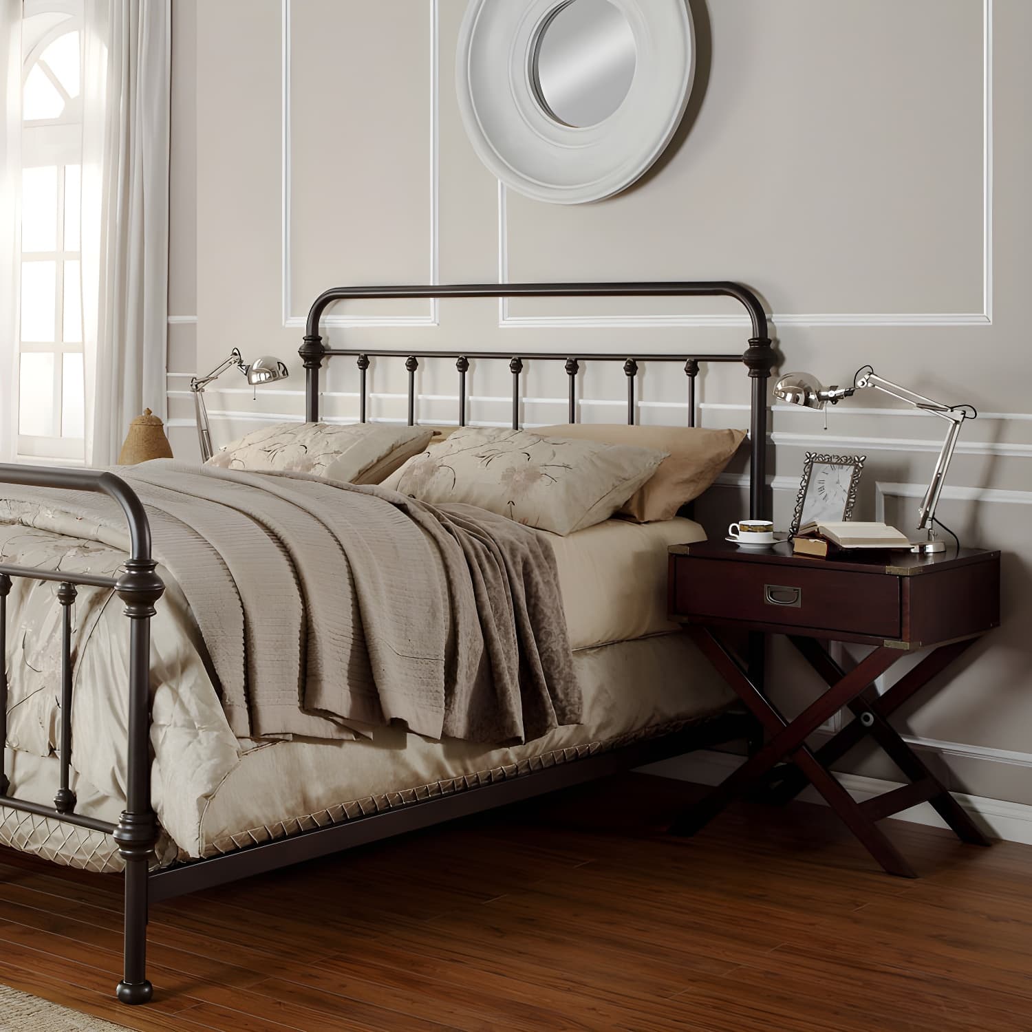 Industrial 45.27" High Bed Iron Bed with Rectangular Headboard thumbnail 4