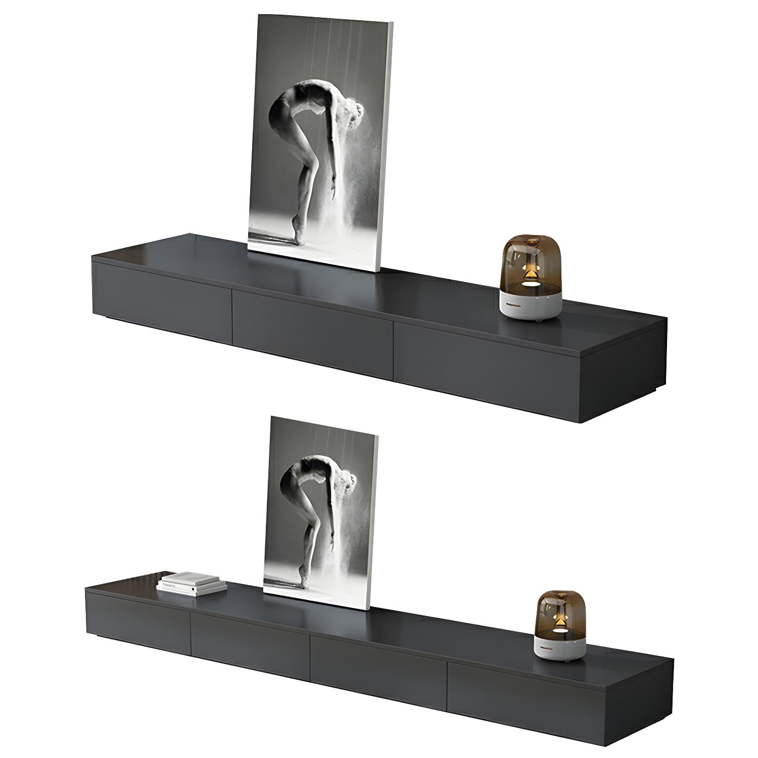 Black Modern TV Stand with Low Height and Drawers for Organized Cable Management & No Open Storage thumbnail 5