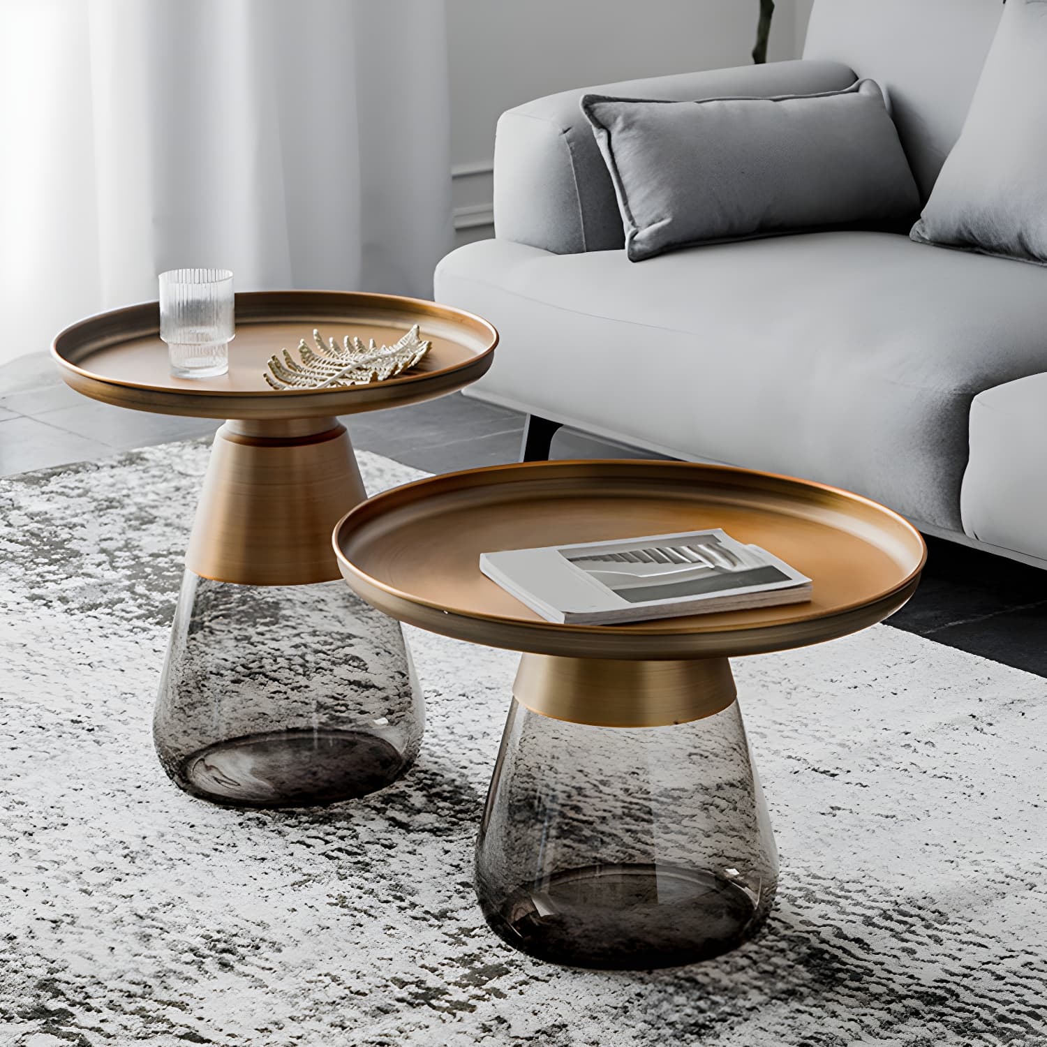 Mid-Century Modern Pedestal Glass Round Storage Single Coffee Table thumbnail 9