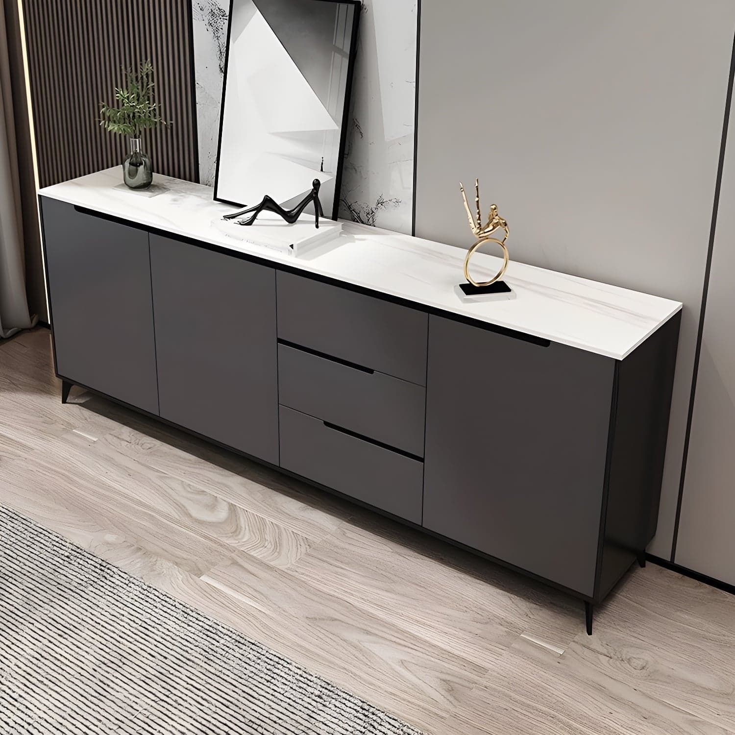 Modern Wood Sideboard with 3 Drawers and 3 Doors - Overall Dimensions 40cm W x 85cm H thumbnail 1