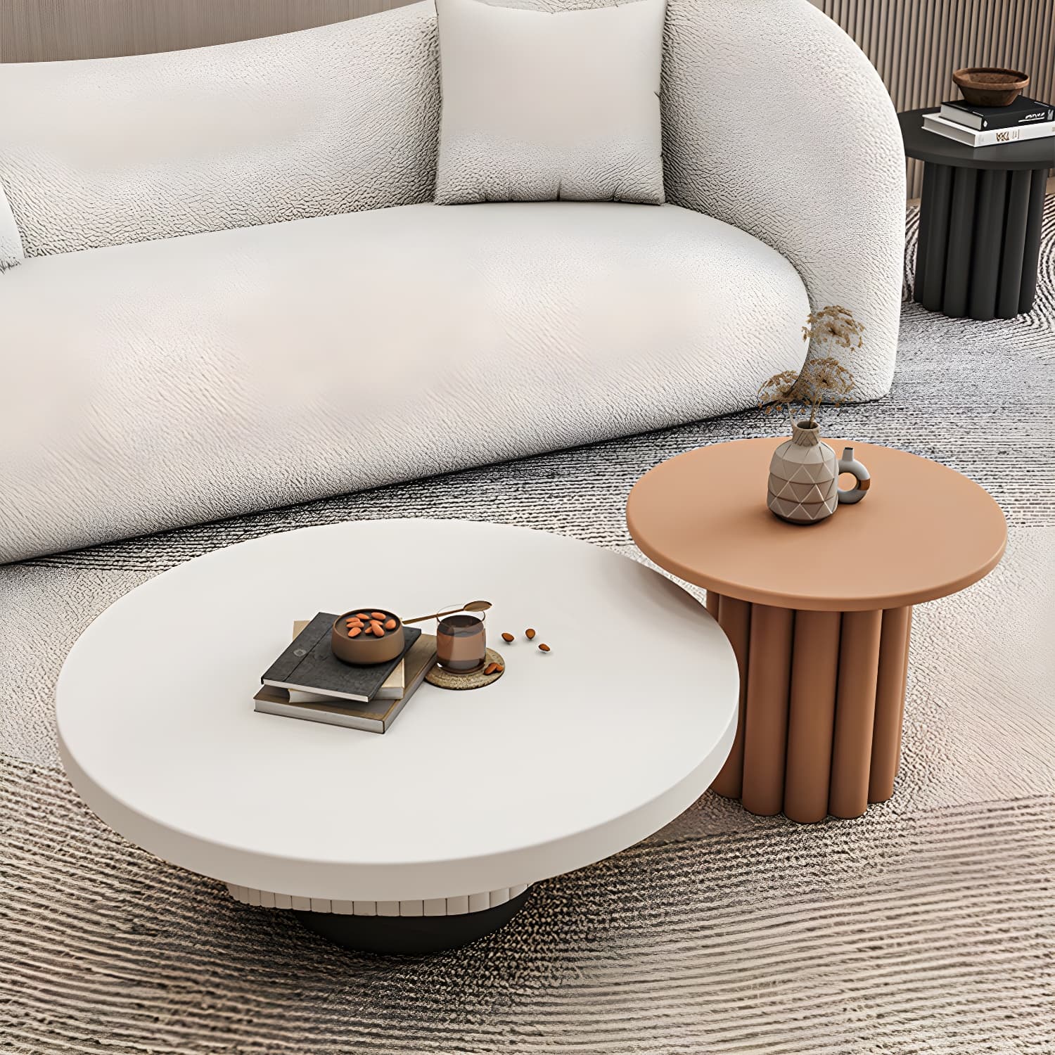 Pedestal Round Coffee Table Set Modern Minimalist Cocktail Table thumbnail 5