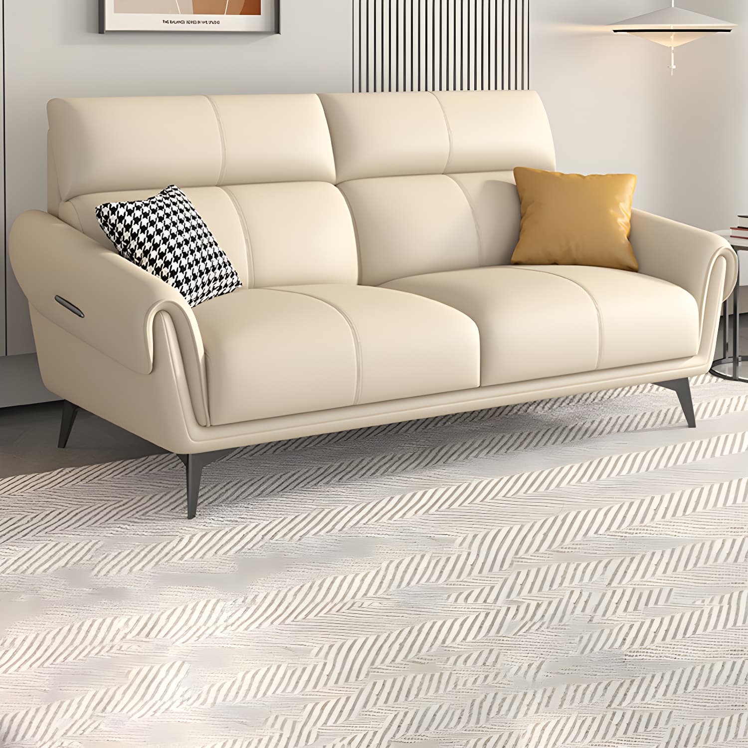 Faux Leather Flared Arm Sofa in Beige of 37.4" H with Cushions thumbnail 10
