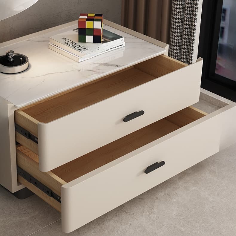 Elegant Two-Drawer Faux Leather Nightstand with Stone Countertop in Low Height for Modern Homes thumbnail 14