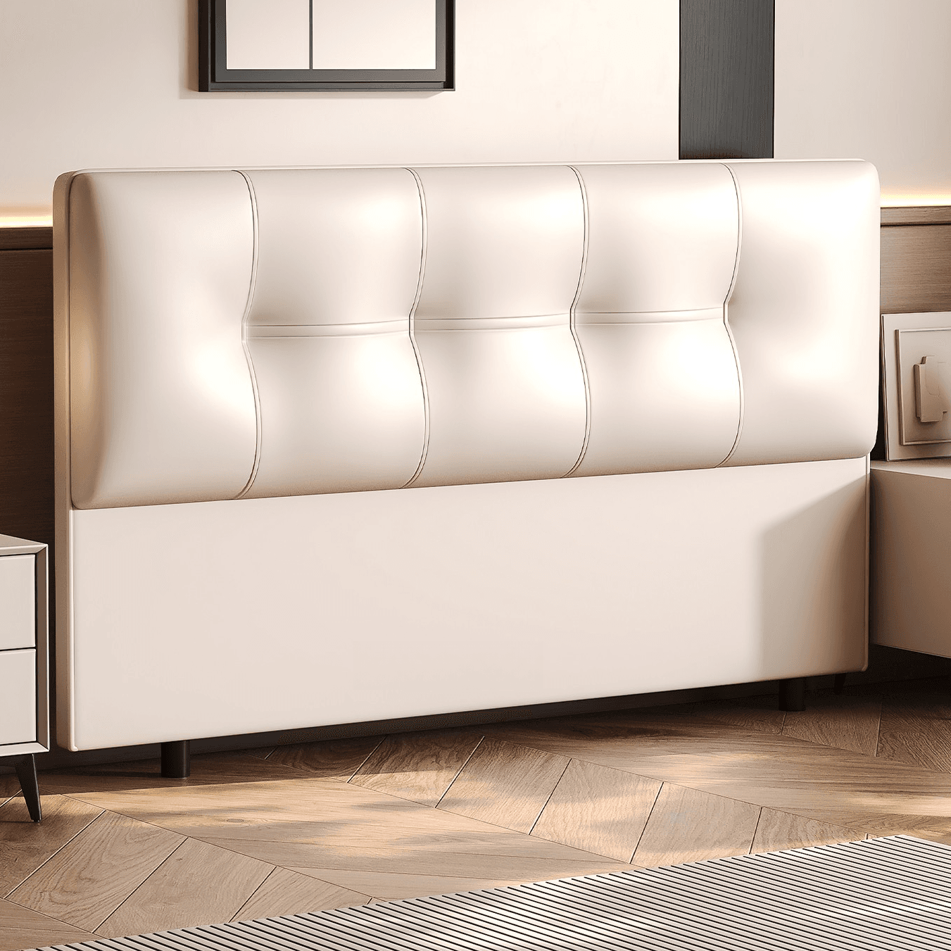 Simplistic Style Panel Headboard with No Distressing, Piled Tufted Rectangular Shape for King/Queen/Full Bed, Featuring Sponge Upholstery and Standard Height thumbnail 3