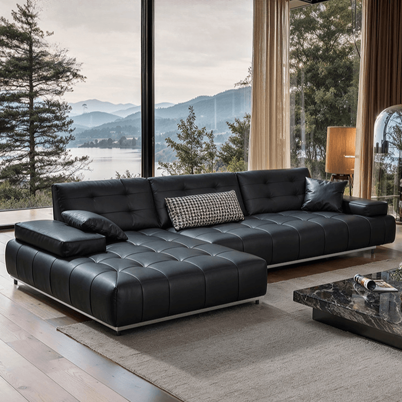 Straight/L-Shape Sofa Couch/Sofa Recliner with Tufted Back in Dark, Horizontal/Left Hand Facing, Decorative-stitched thumbnail 3