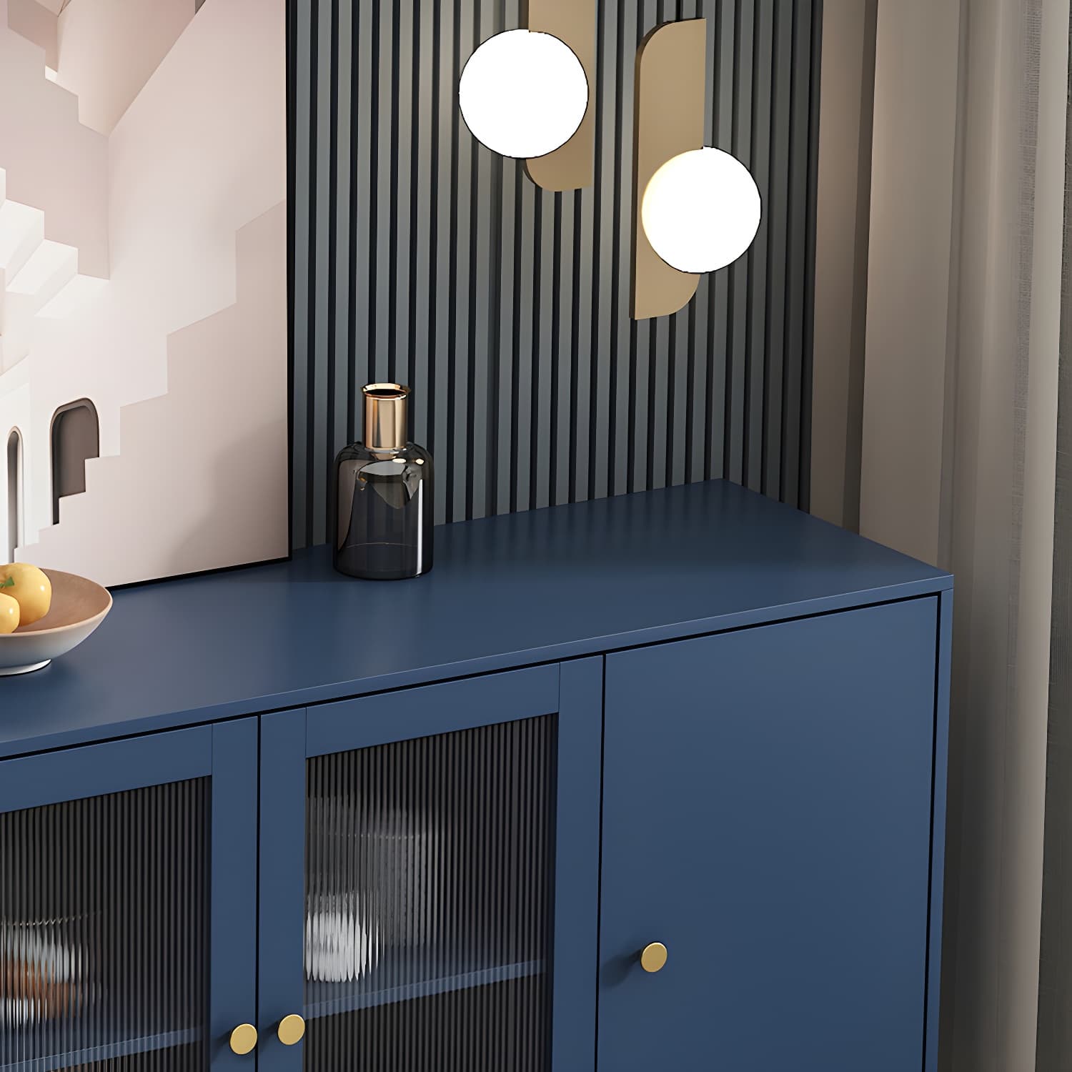 3-Drawer Engineered Wood Sideboard Modern Glass Doors Cabinets Credenza for Living Room thumbnail 12