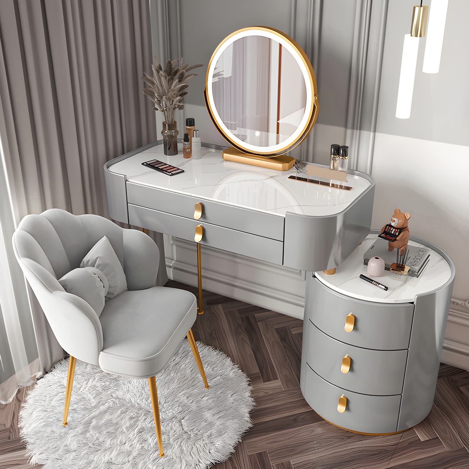 Lighted Mirror Makeup Vanity Desk Storage Box Makeup Vanity Set with Drawer thumbnail 1