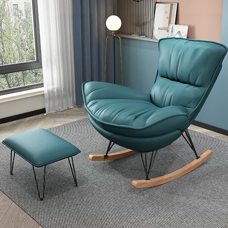Indulgent Modern Upholstered Rocking Chair with Ottoman Perfect for Relaxation in Natural Wood Tone thumbnail 19