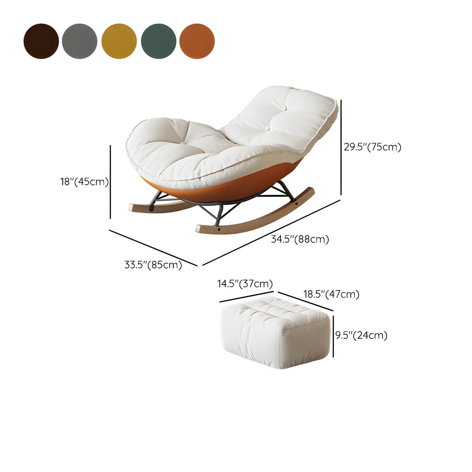 Contemporary Upholstered Rocking Chair with White Tufted Flannel Cushion and Solid Wood Legs thumbnail 21