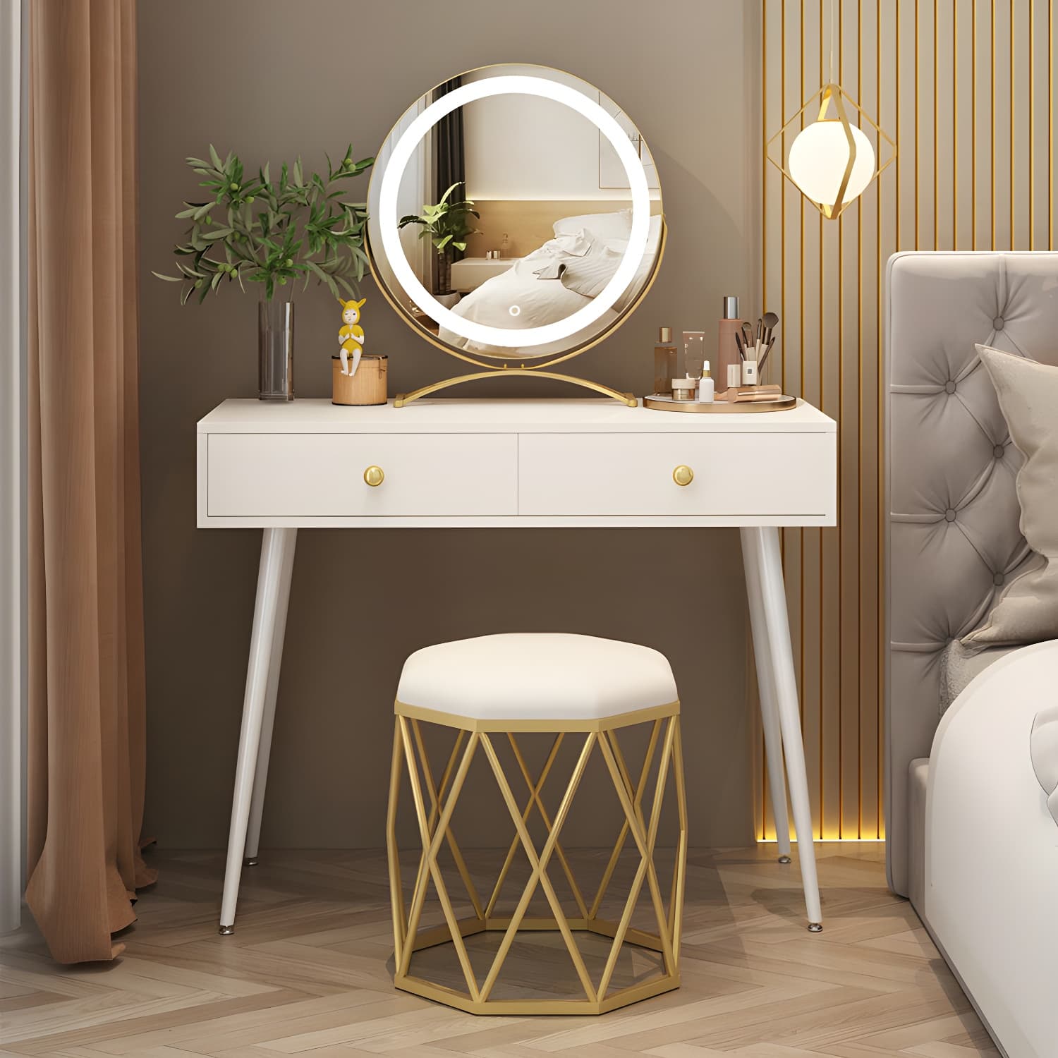 2-Drawer Vanity Tables Bedroom Makeup Vanity Desk Table with Drawer thumbnail 6