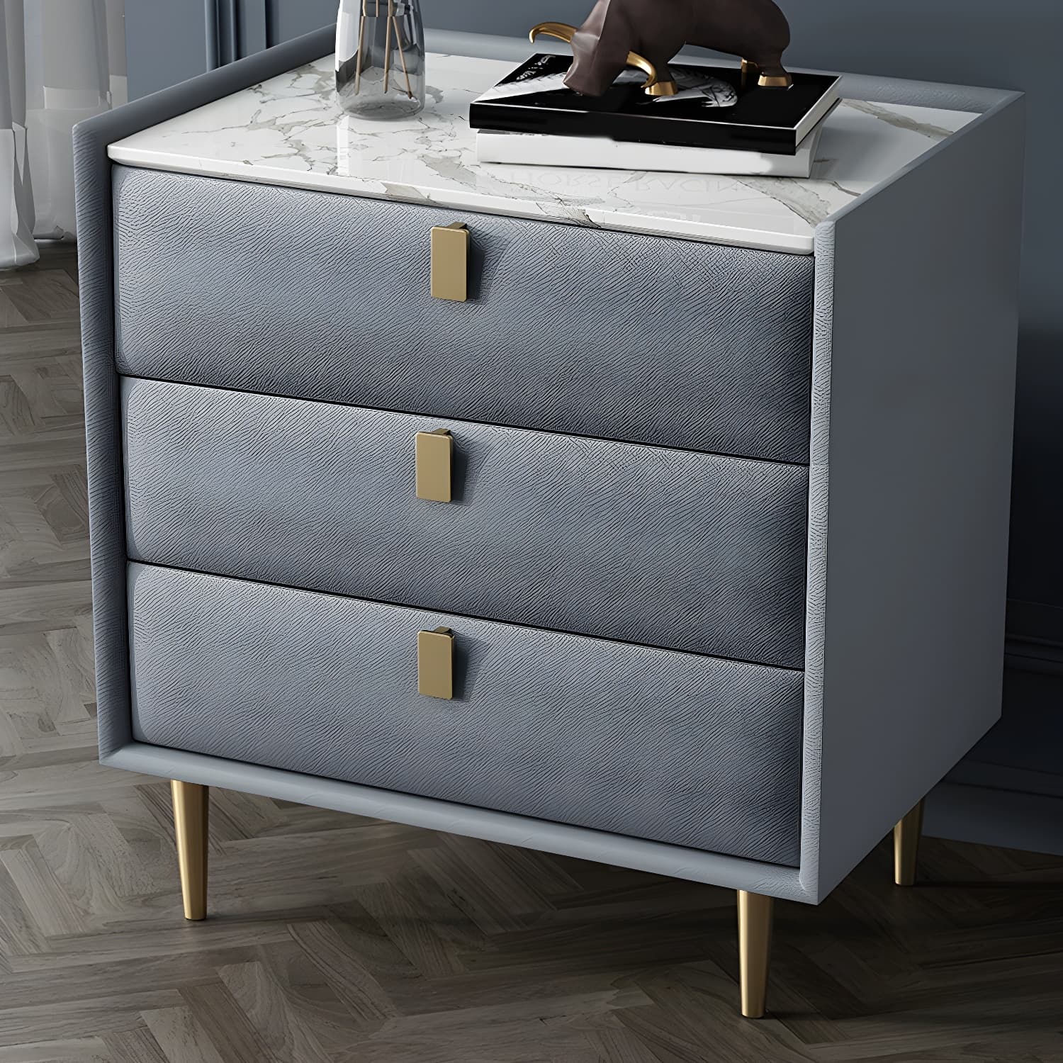 Modern Faux Leather Nightstand with Drawer Storage in Standard Height thumbnail 9