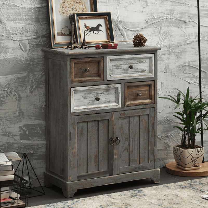 Industrial Detached Utility Cabinet with Distressed Wood and 4 Drawers Featuring Loop Pulls thumbnail 7