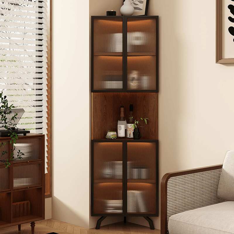 Simple Corner Accent Cabinet with Closet, Laminate, Glazed Door, and Brown Top thumbnail 1