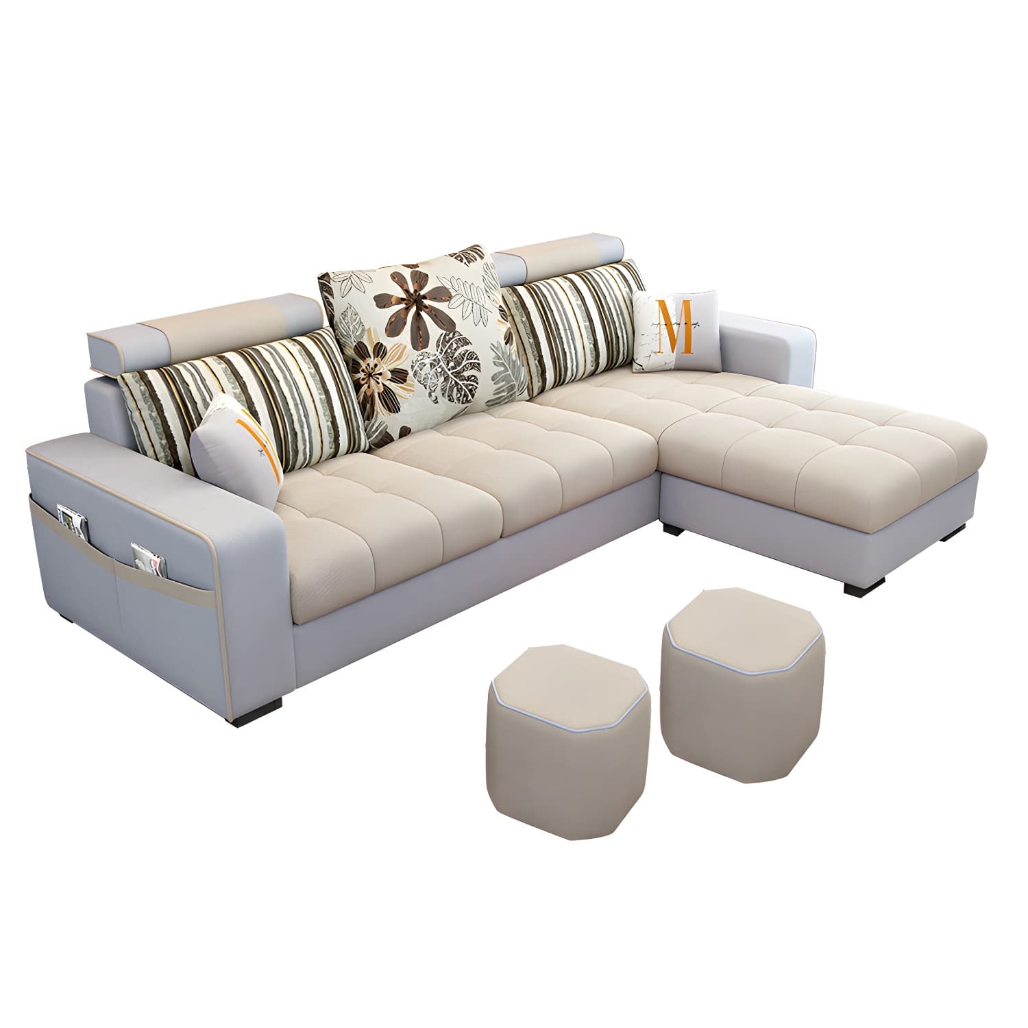 Modern L-Shaped Linen Sectional Sofa with Ottoman and Slipcover, Reversible Design thumbnail 8