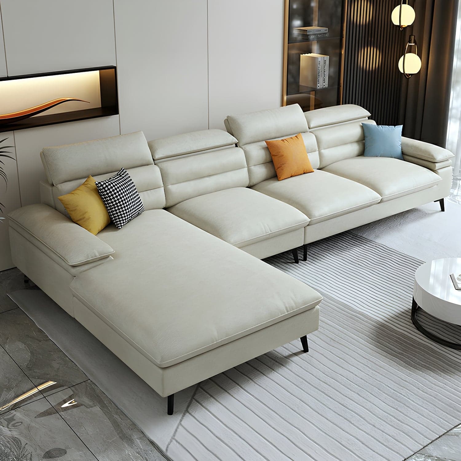 Modern L-Shape Sofa Chaise in Tech Cloth with Stationary Design and 3 Piece Set thumbnail 7