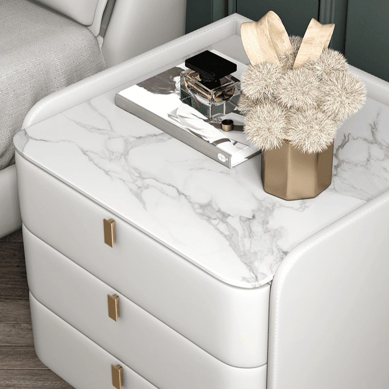 Art Deco 3 Tiers Drawer Storage Bedside Table with Stone Countertop thumbnail 23