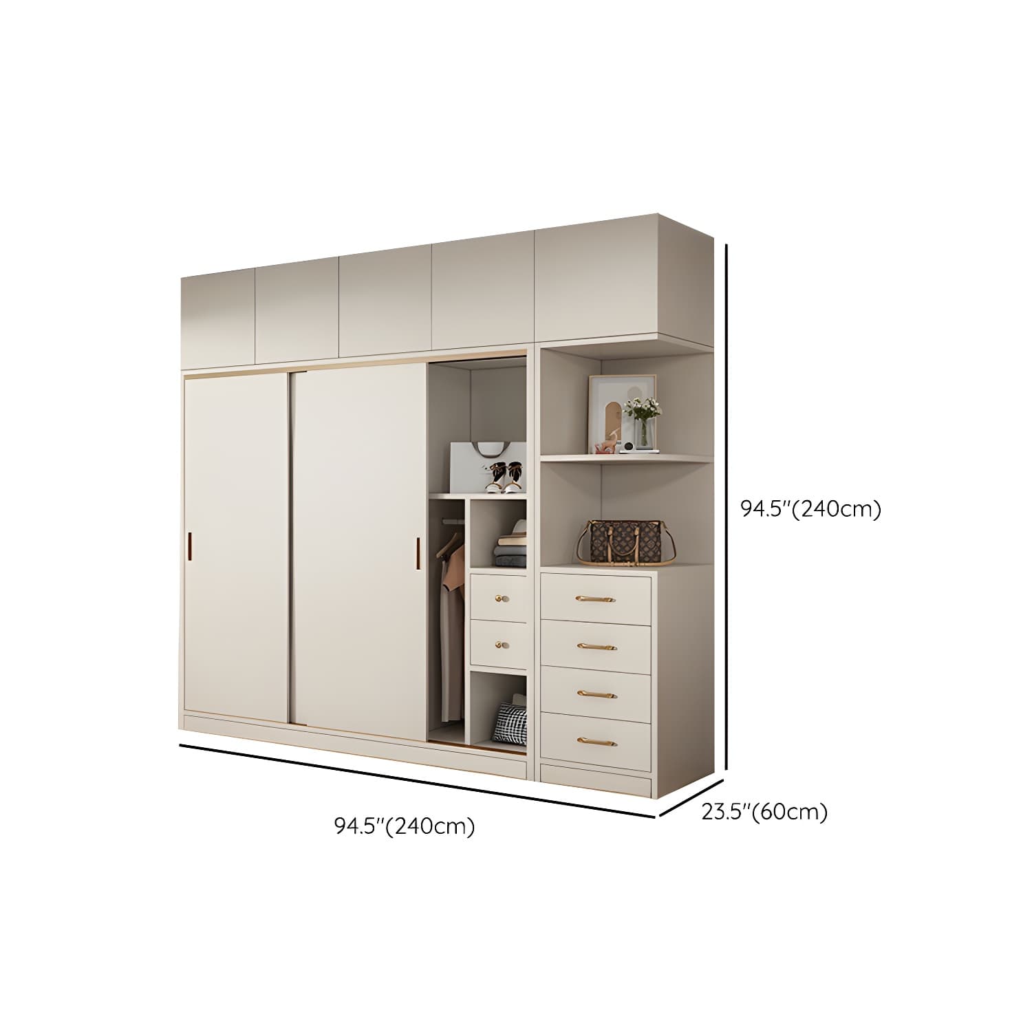 Modern White Wood Wardrobe Armoire with Sliding Doors and Soft Close Drawers thumbnail 29