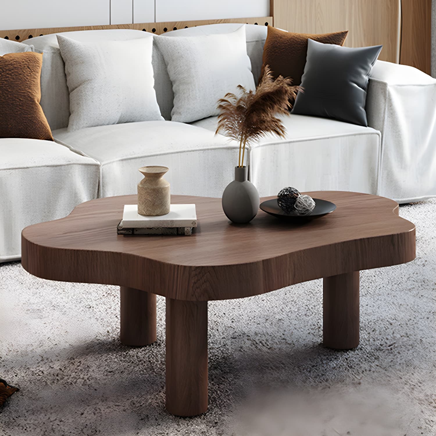 Contemporary 3 Legs Coffee Table Wood Cloud Shaped Cocktail Table thumbnail 3