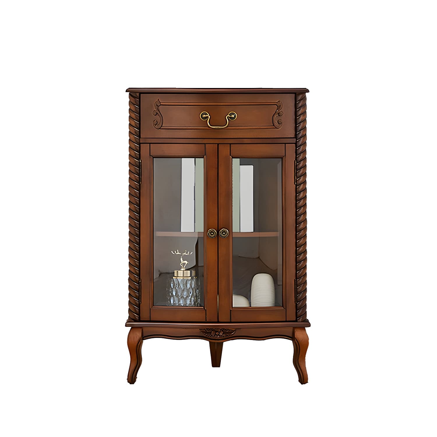 Mid-century Modern Brown Corner Cabinet, Wooden Accent Cabinet with Shelves thumbnail 13