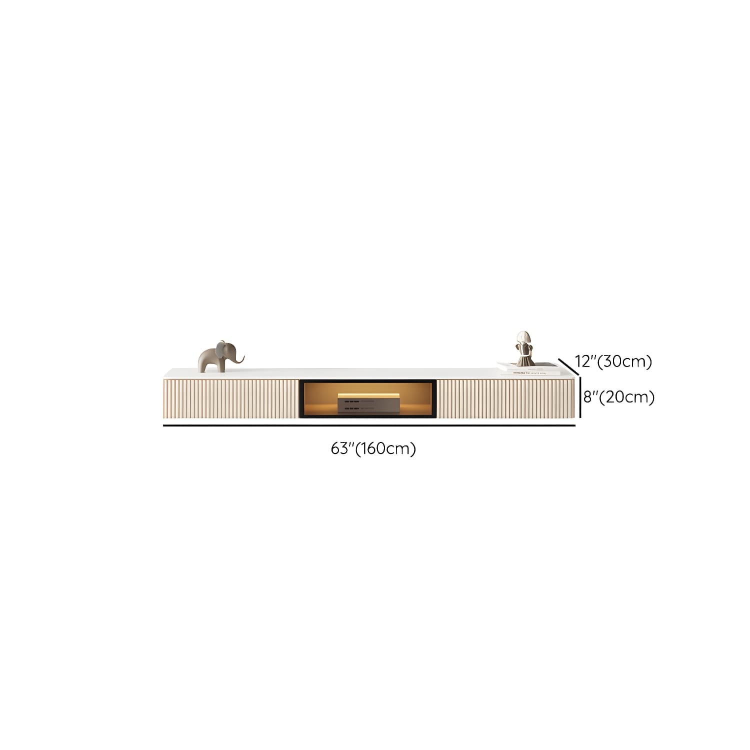 Glam Wall-mounted TV Media Stand Slate Top Wood Frame with Storage thumbnail 13