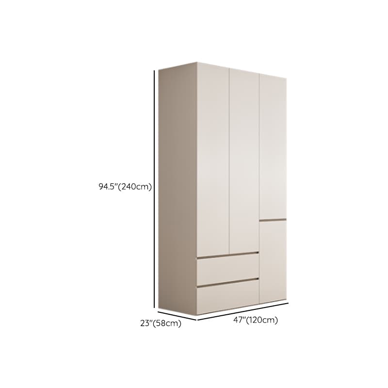 White Minimalist Manufactured Wood Wardrobe Closet with 2 Drawers, Soft Close Door, Interior Shelves, and Clothing Rod thumbnail 15