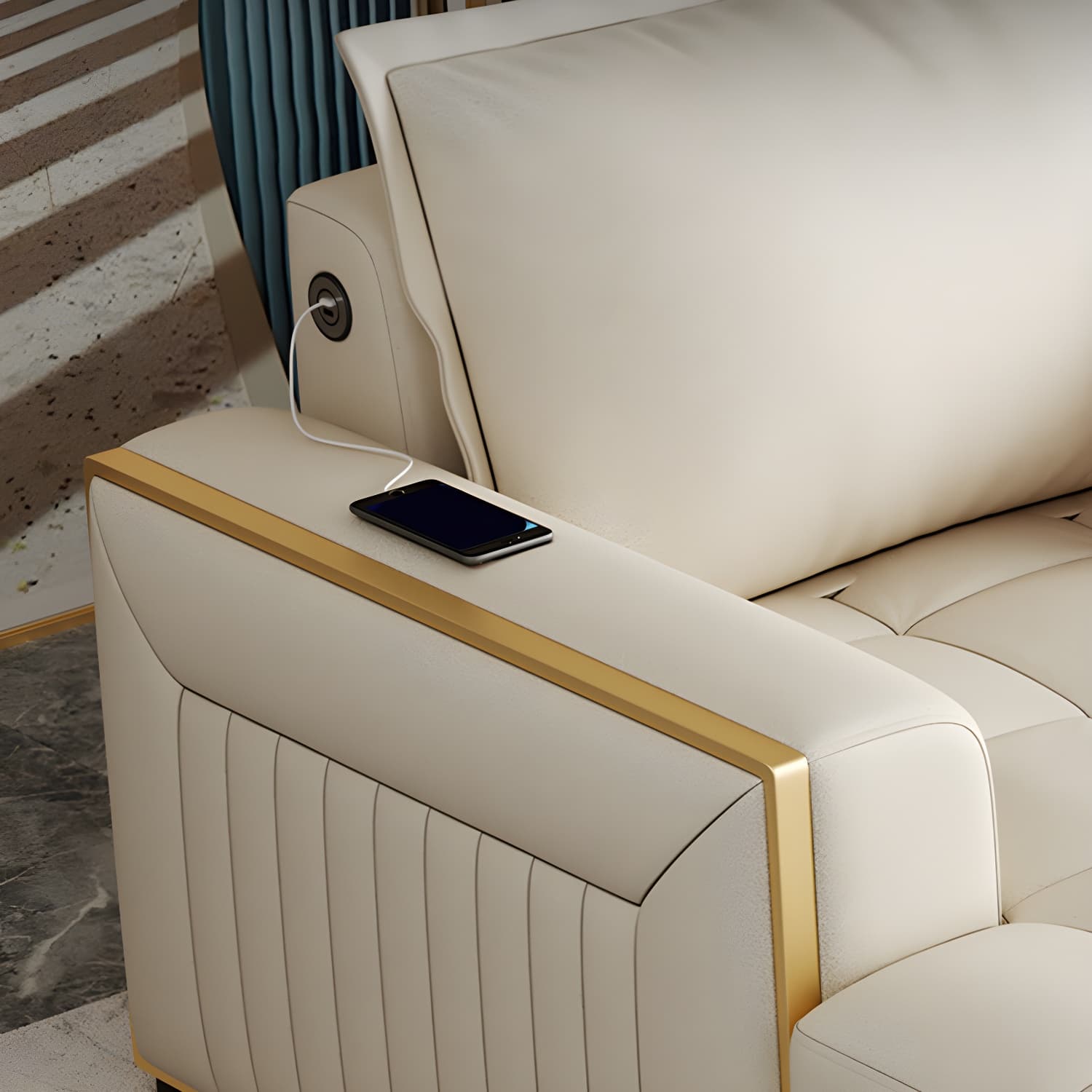 White Modern Sofa Bed with Storage USB Charging Convertible Sectional thumbnail 6