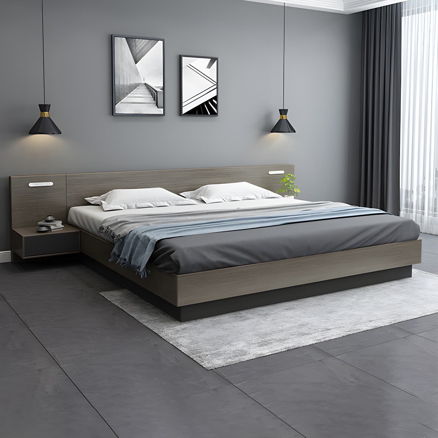 Lift Up Storage Platform Bed Contemporary Platform Bed Frame with Headboard thumbnail 14