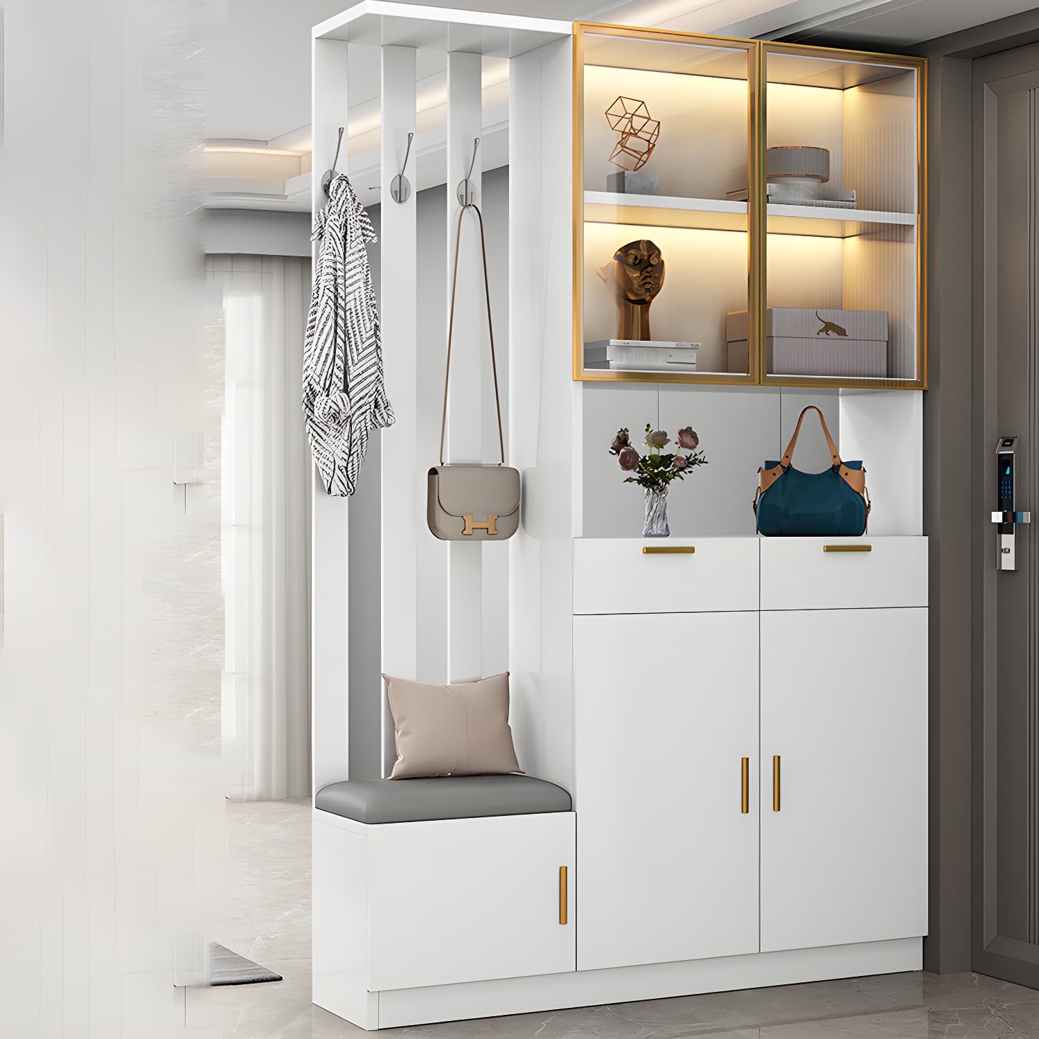 Contemporary Style Wooden 3-door Accent Cabinet with Drawer and Shelf thumbnail 4