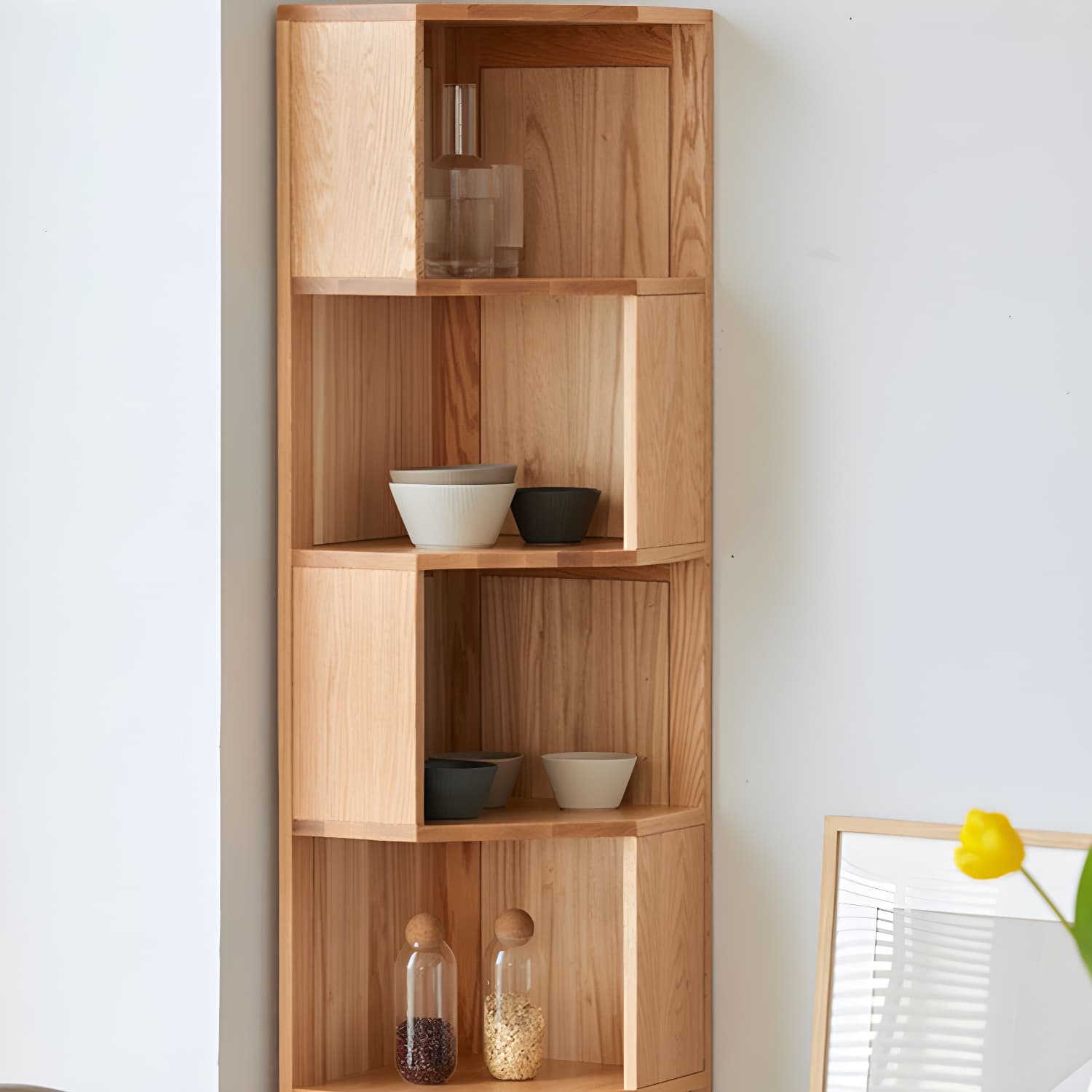 Modern Solid Wood Corner Shelves Included Side Cabinet for Bedroom thumbnail 2