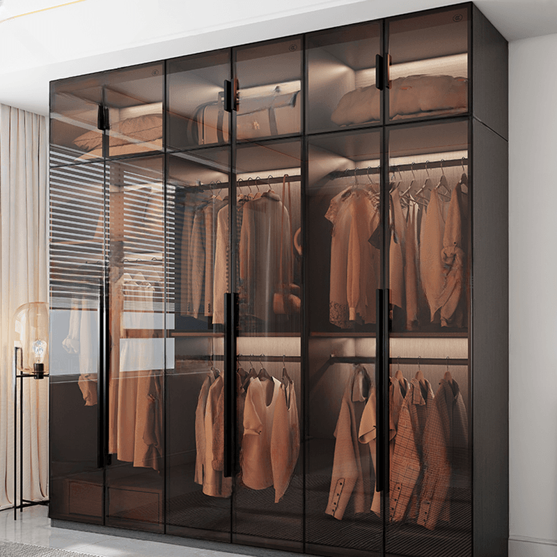 Transparent Simplistic Vitreous Wardrobe Closet with Soft Close Door, Interior Shelves, and Hanging Rod thumbnail 7