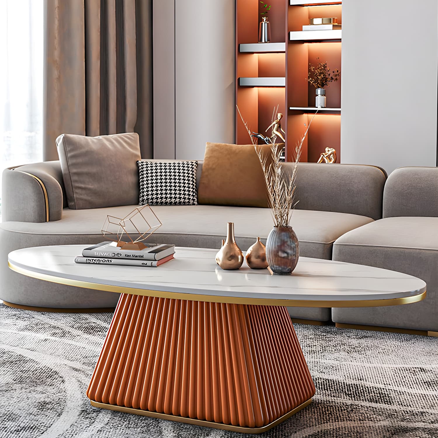 Glam Single Coffee Table Oval Pedestal Coffee Cocktail Table thumbnail 18