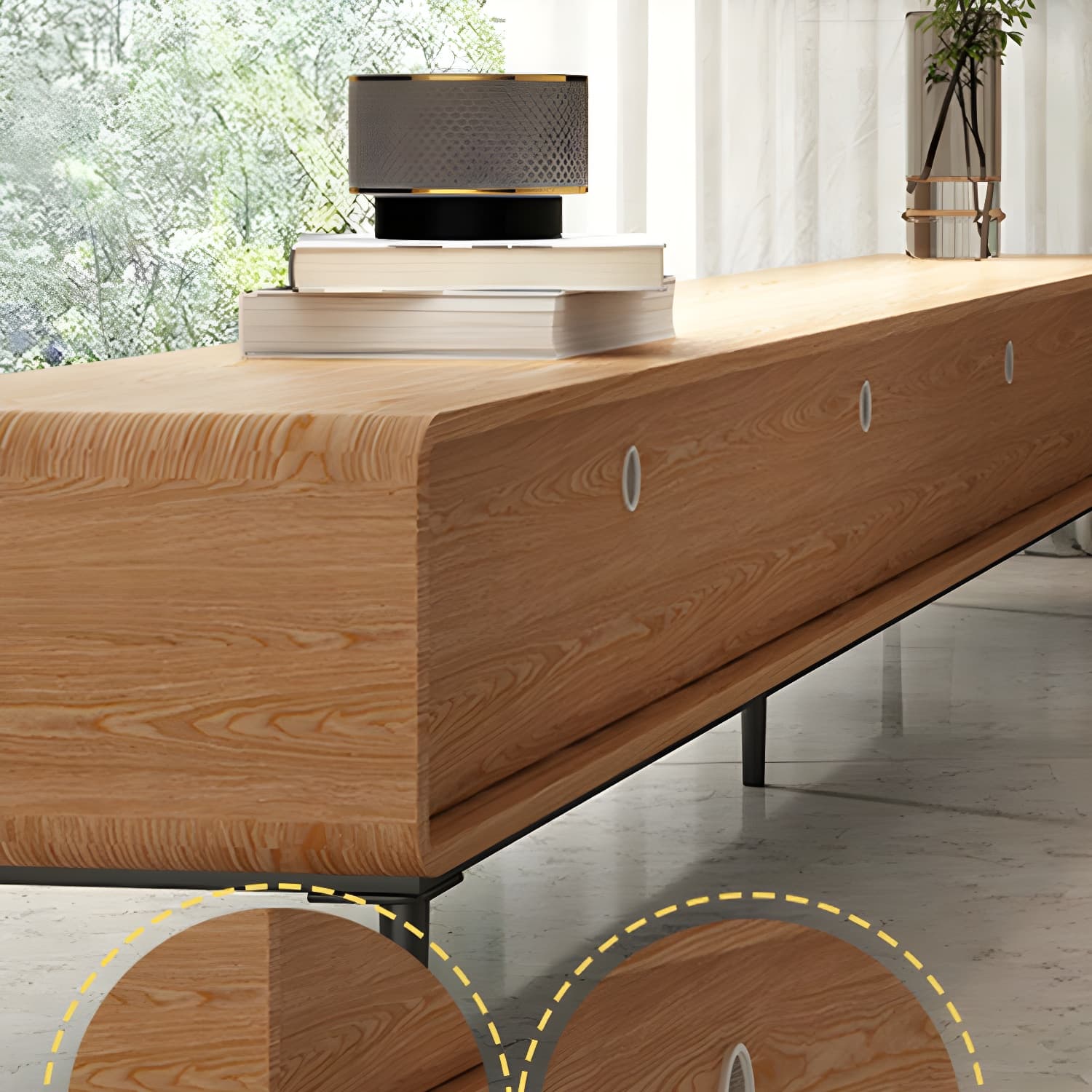 Contemporary Wood Media Console TV Stand in Natural with Drawers thumbnail 9