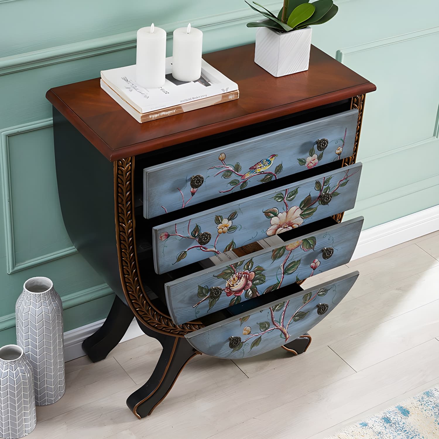 Rustic Wood Chest Vertical Chest with Drawers for Living Room thumbnail 13