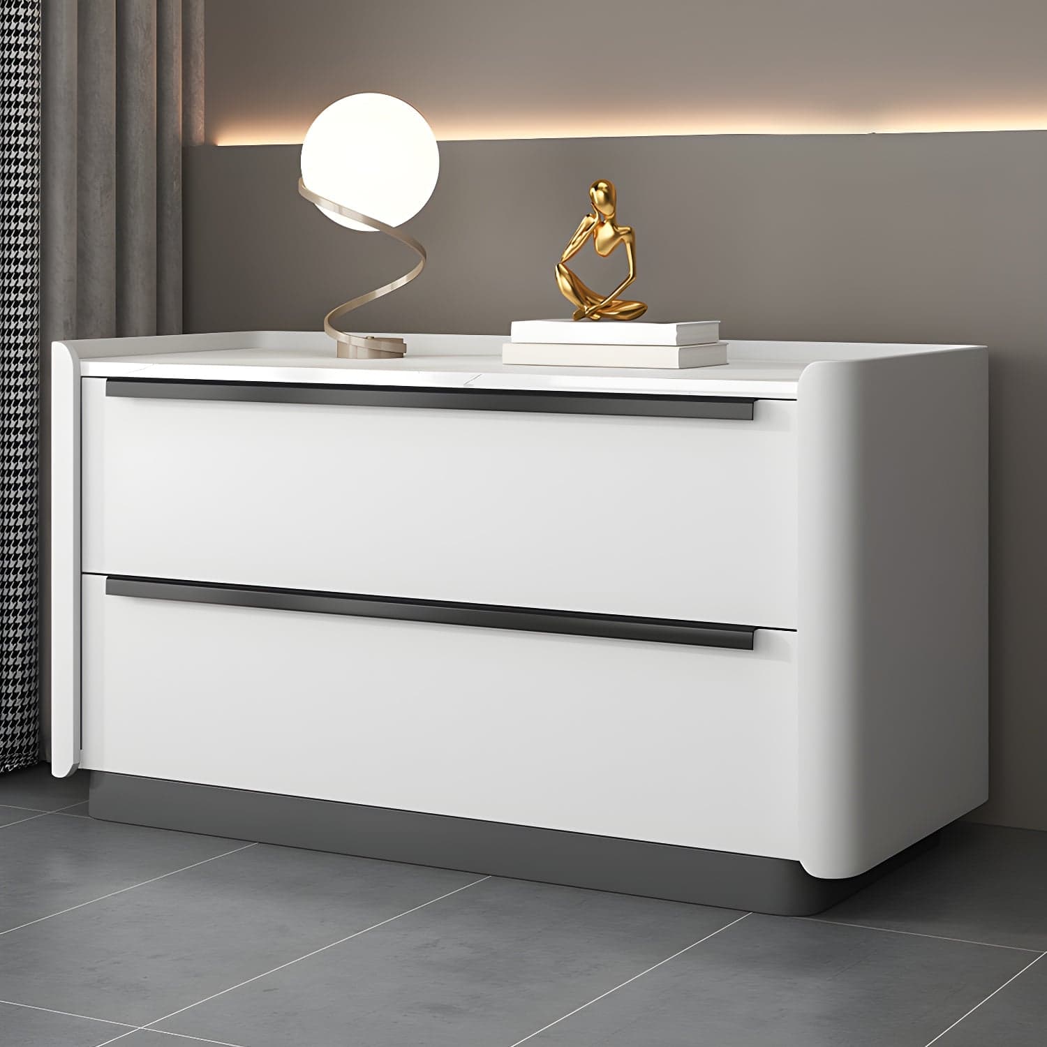 Modern Faux Leather Drawer Storage Nightstand in Stone Finish thumbnail 10