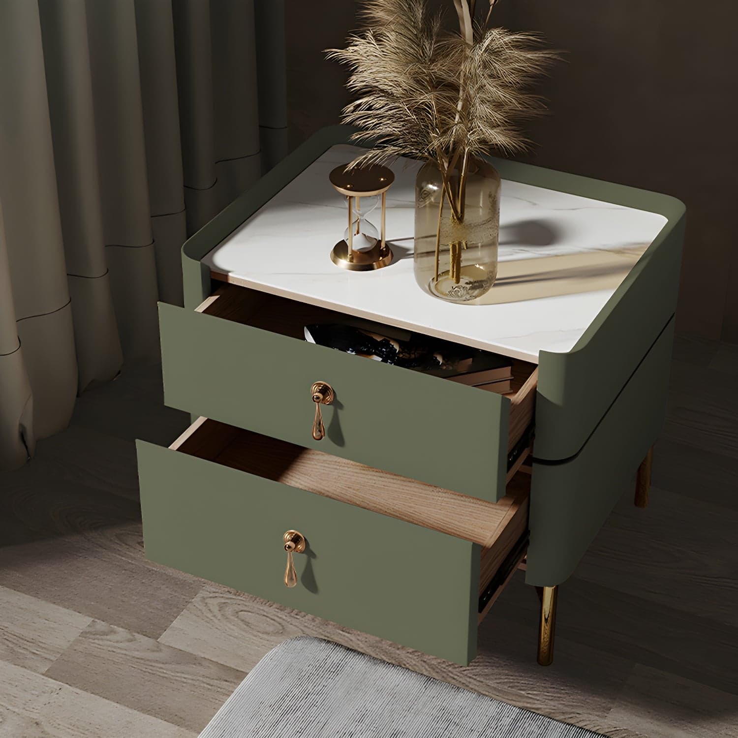 Glam 2-Drawer Nightstand Glass Top 19 Inch H Legs Included Night Table thumbnail 1