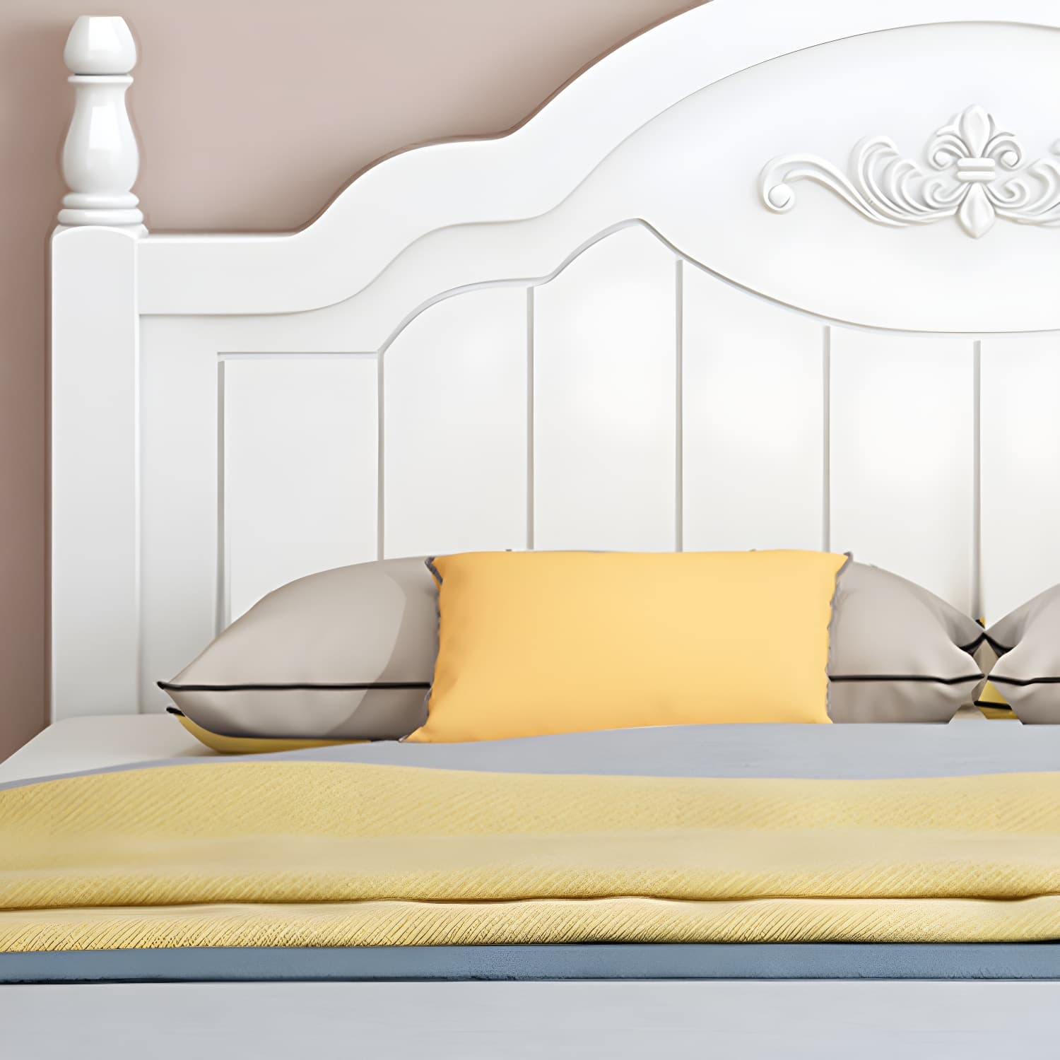 Modern Solid Color Wooden Freestanding Bed Frame with Headboard thumbnail 8