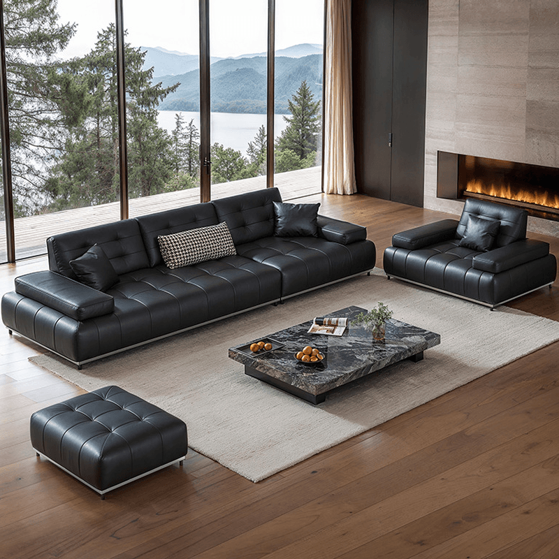 Straight/L-Shape Sofa Couch/Sofa Recliner with Tufted Back in Dark, Horizontal/Left Hand Facing, Decorative-stitched thumbnail 4