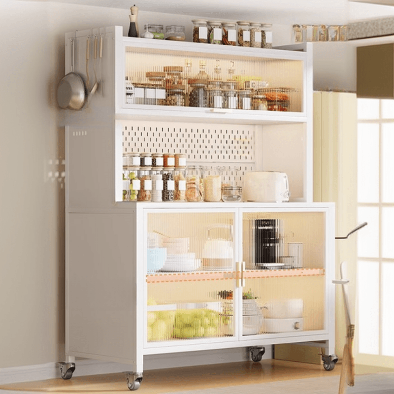 Narrow Steel Countertop Sideboard with Wheels, Cupboard, Changeable Shelf, and 3/4 Doors thumbnail 3