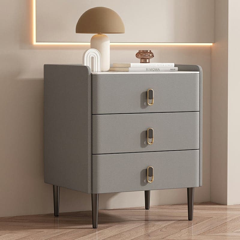Modern Faux Leather Bachelor's Chest with Stone Countertop, 3 Drawers thumbnail 6