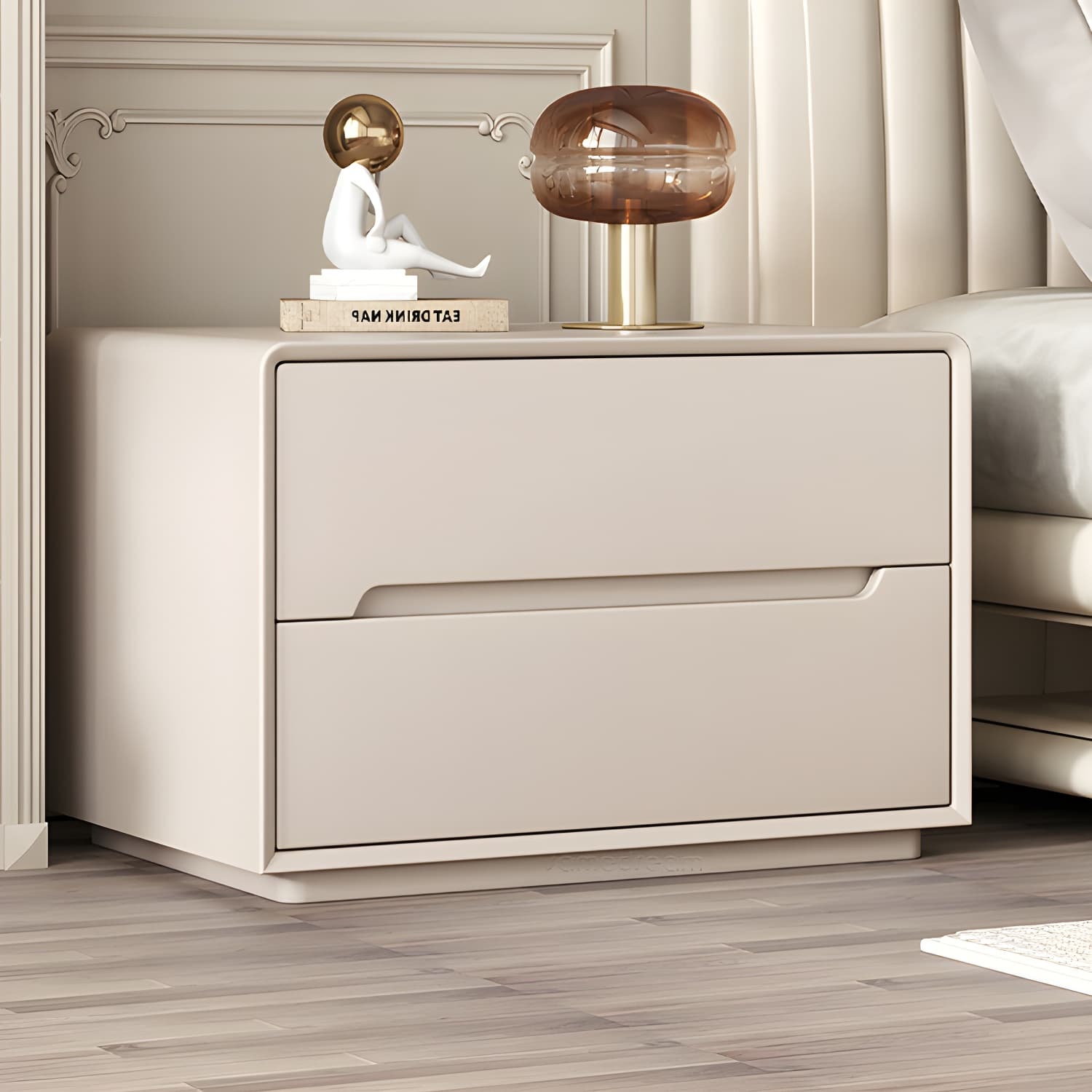 Modern Faux Leather Nightstand with 2 Drawers & No Distressing - Light Wood Tone thumbnail 10