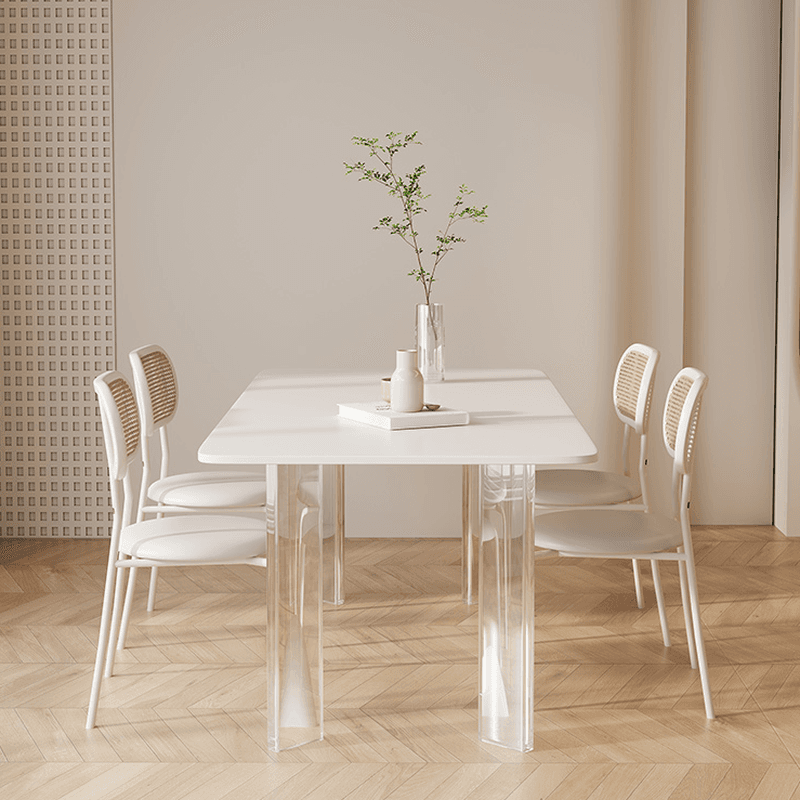 Minimalist Rectangular Slate Stone Dining Table Set with 4 Legs and Padded Chair Back thumbnail 4