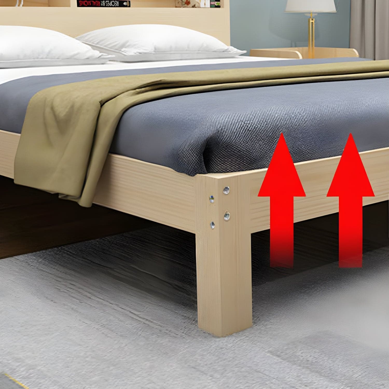 Nordic Solid Wood Bookcase Included Bed Frame Upholstered 2-Drawer Bed Frame thumbnail 8