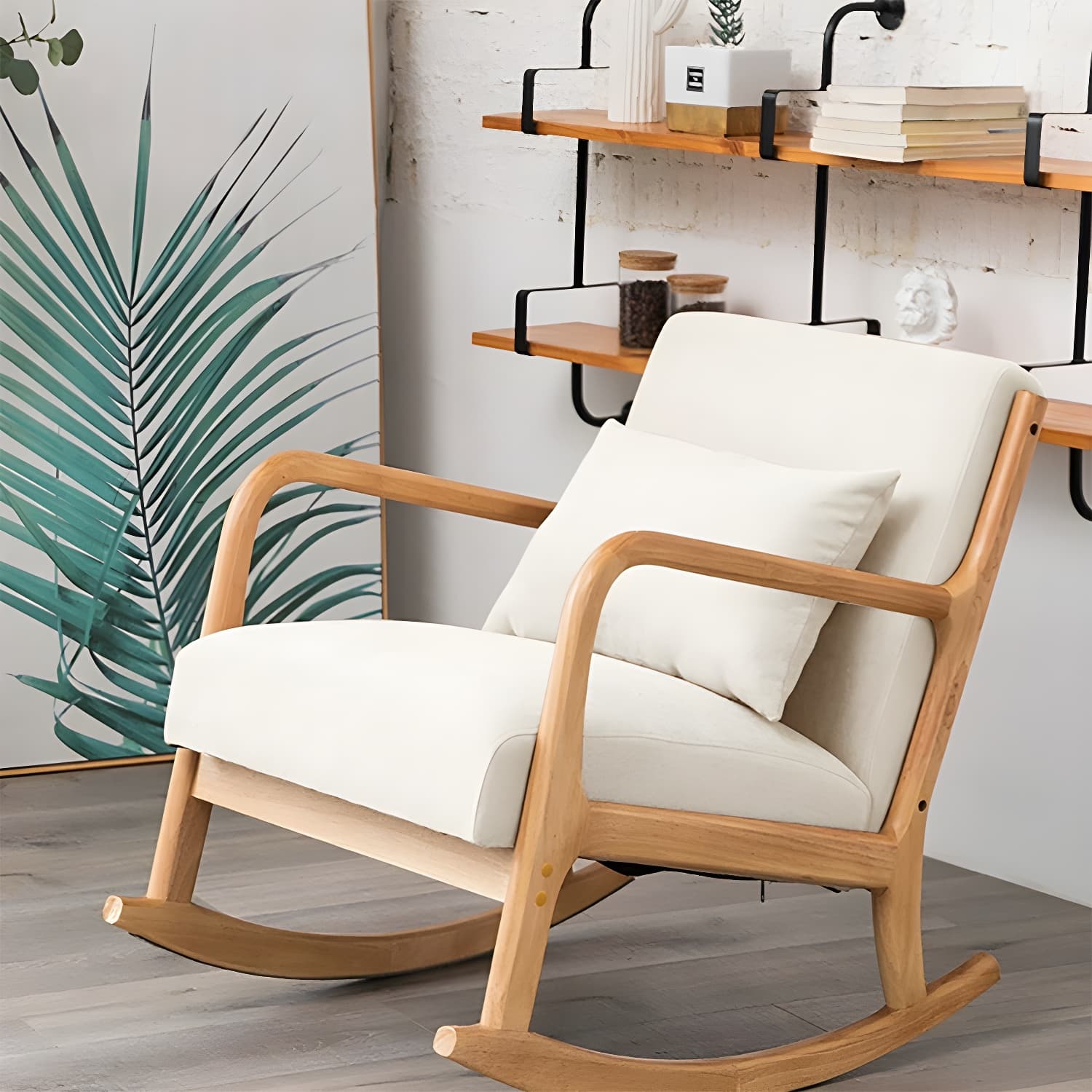 Mid-Century Modern Rocking Accent Chair with Solid Wood Frame and a Pillow thumbnail 10
