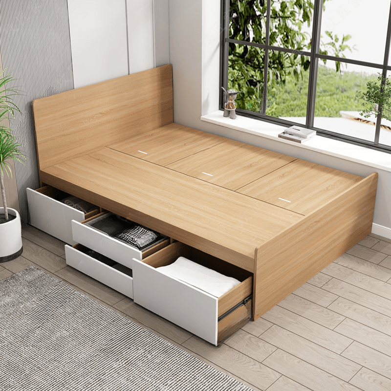 Natural Color Solid Color Storage Included with 4 Storage Boxes for Bedroom thumbnail 1