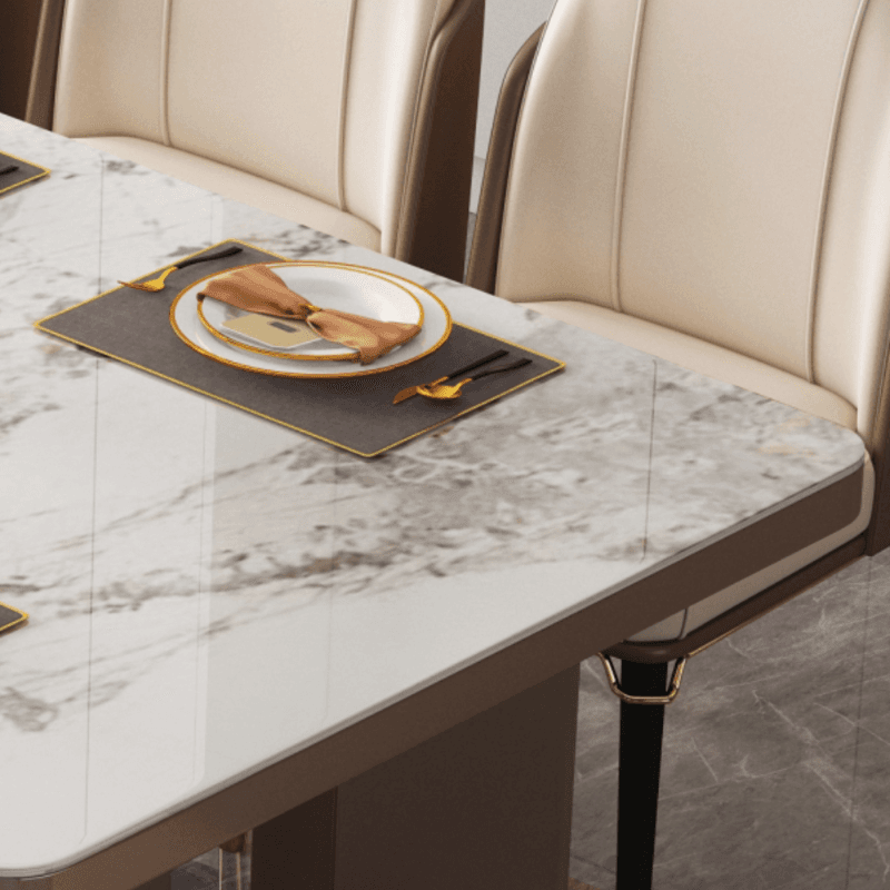Rectangular Slate Dining Table Set with Two-sided Pedestal, Padded Chair, Back, and Multicolor Top thumbnail 5